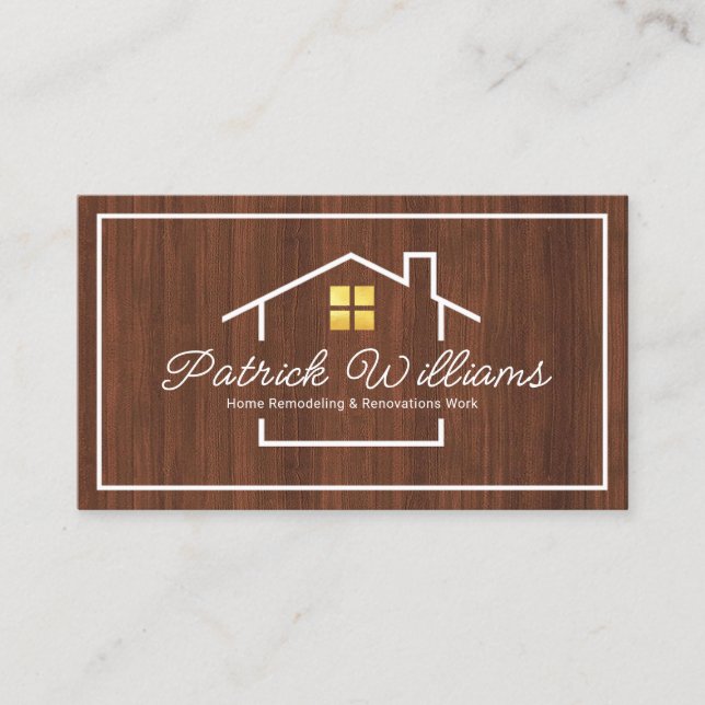 Timber Grain Stylish Building Frame Builder Business Card (Front)