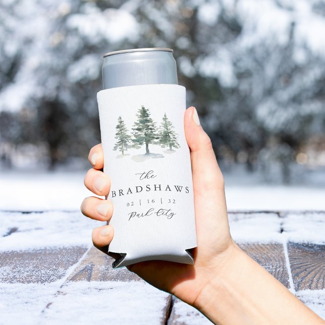 Timber Grove Evergreen Forest Wedding Favor Seltzer Can Cooler (Creator Uploaded)