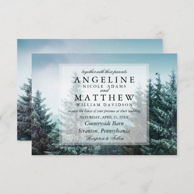 Timber Grove Green Tree Wedding Invitation (Front/Back)