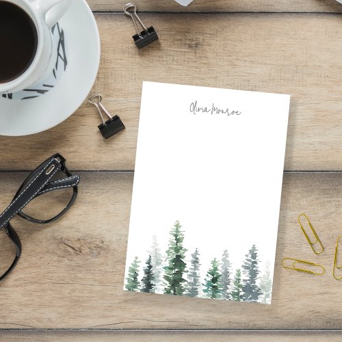 Timber Grove  Green Watercolor Trees Personalized Post_it Notes
