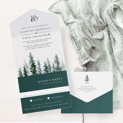 Timber Grove  Monogram Wedding All In One Invitation