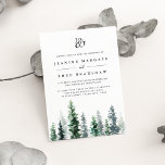 Timber Grove | Monogram Wedding Invitation<br><div class="desc">Elegant fall or winter wedding invitation features a copse of tall watercolor pine trees in shades of grayed sage and hunter green. Personalize with your wedding details in chic soft off-black lettering, topped by your initials joined by a script ampersand to create a beautiful custom monogram. A chic choice for...</div>