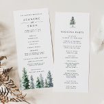 Timber Grove Wedding Ceremony Program<br><div class="desc">Our wintry, rustic chic wedding program features your ceremony details topped by a single watercolor pine tree in hunter green, surrounded by snow. Reverse side lists the members of your wedding party with easily editable text fields. Coordinates with our Timber Grove wedding invitation collection for rustic elegant weddings in woodland...</div>
