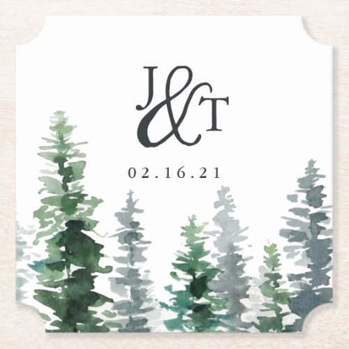 Timber Grove Wedding Monogram  Date Paper Coaster