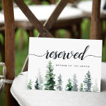 Timber Grove Wedding Reserved Seating Sign Invitation<br><div class="desc">Indicate reserved seating at your wedding with this woodland chic sign. Personalize with two lines of custom text in calligraphy script and modern block lettering (shown with "Reserved" and the name of the guest with reserved seating), with a bottom border of winter watercolor pine trees in forest and hunter green....</div>