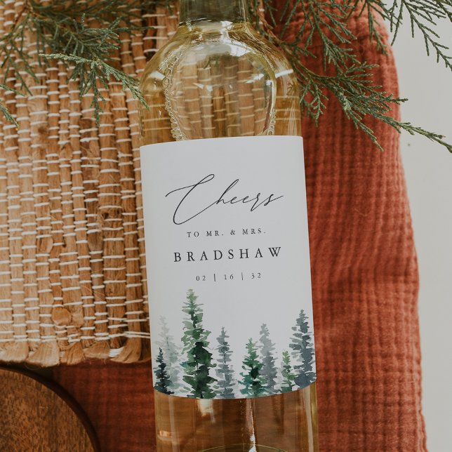 Timber Grove | Winter Evergreen Wedding Wine Label (Creator Uploaded)