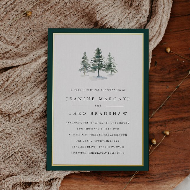 Timber Grove | Winter Pine Tree Wedding Foil Invitation (Creator Uploaded)
