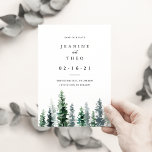 Timber Grove | Winter Watercolor Save the Date<br><div class="desc">Elegant winter wedding save the date cards feature soft off-black lettering with a bottom border of hunter green watercolor pine trees. A chic choice for winter weddings in forest, mountain or woodland settings, these elegant flat save the date cards are easy to customize with your names, wedding date, wedding location,...</div>