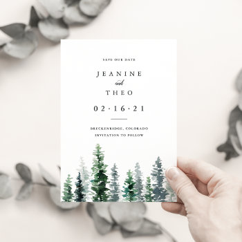 Timber Grove | Winter Watercolor Save The Date by RedwoodAndVine at Zazzle