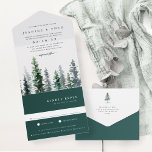 Timber Grove | Winter Watercolor Wedding All In One Invitation<br><div class="desc">Elegant fall or winter wedding invitation features a copse of tall watercolor pine trees in shades of grayed sage and hunter green. Personalize with your wedding details in classic soft off-black lettering. A chic choice for elegant autumn or winter weddings in mountain or forest settings.</div>