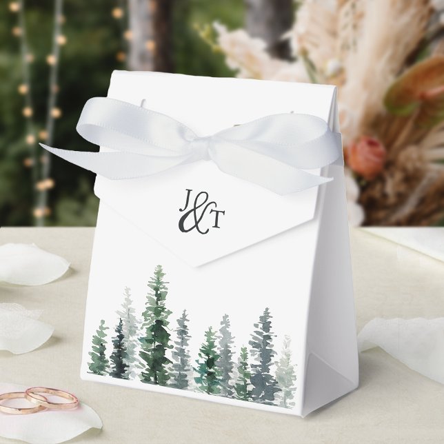 Timber Grove Winter Wedding Monogram Favor Boxes (Creator Uploaded)