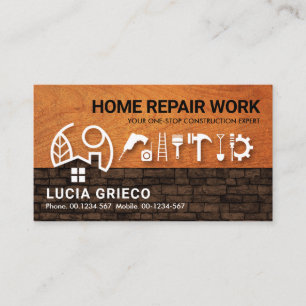 Timber Home Over Brick Wall Handyman Tools Business Card