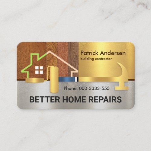Timber Home Panels Gold Brush Hammer Business Card