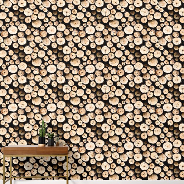 Timber logs wood stack forestry seamless pattern wallpaper  (Hallway)
