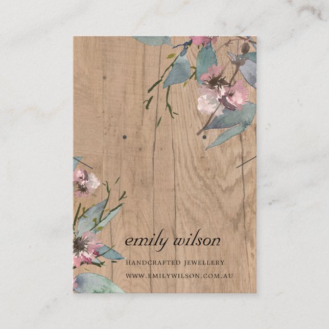TIMBER PINK FLORAL EUCALYPTUS EARRING NECKLACE BUSINESS CARD (Front)