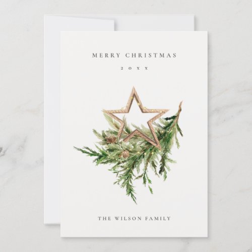 Timber Star Ornament Pine Branch Merry Christmas Holiday Card