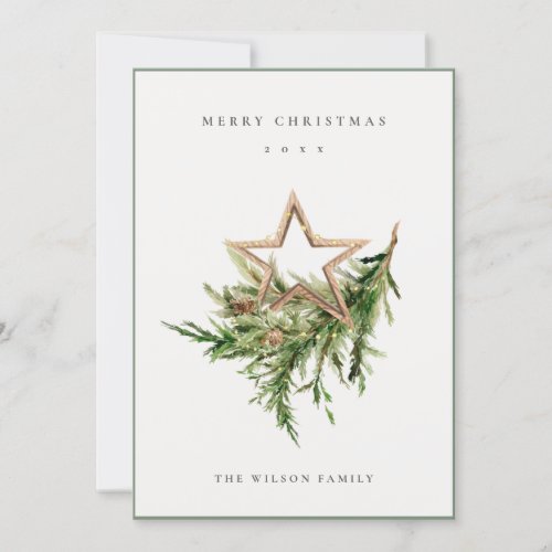 Timber Star Ornament Pine Branch Merry Christmas Holiday Card
