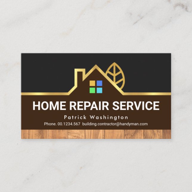 Timber Stripe Gold Home Landscape Business Card (Front)