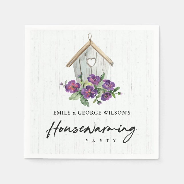 TIMBER VIOLET FLORAL BIRD HOUSE HOUSEWARMING PARTY NAPKINS (Front)