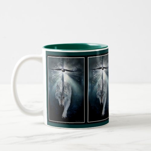 Timber Wolf  Bald Eagle Wildlife Art Two_Tone Coffee Mug