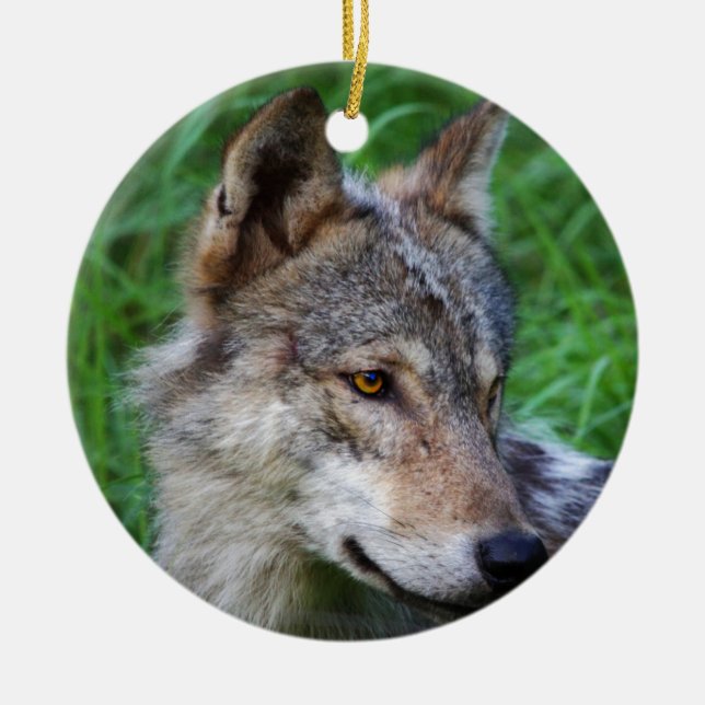 Timber Wolf Ceramic Ornament (Front)