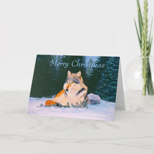 Timber Wolf Christmas Blank Card (Front)