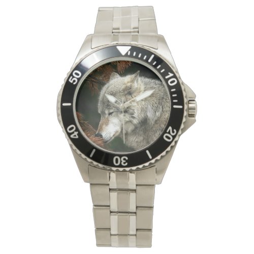 Timber wolf face watch