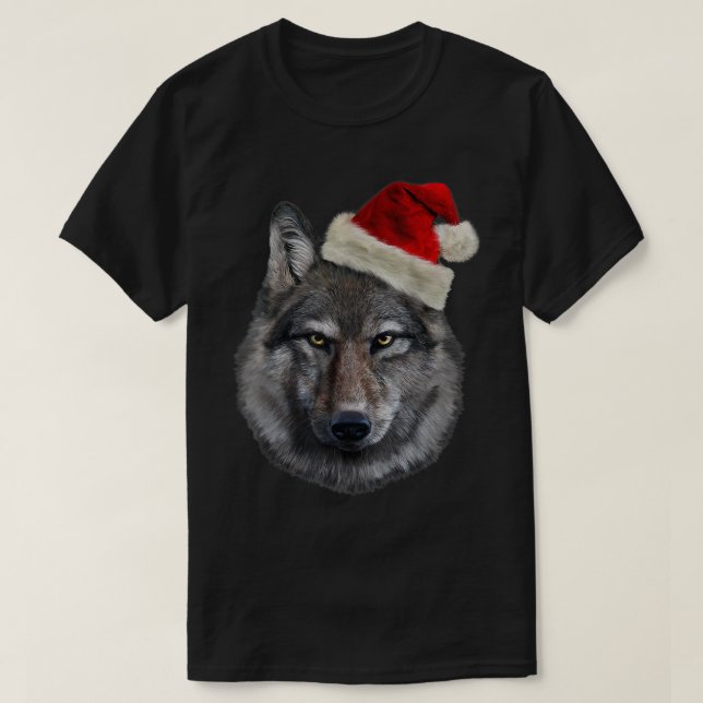 Timber Wolf in Santa Hat Every day is Christmas T-Shirt (Design Front)