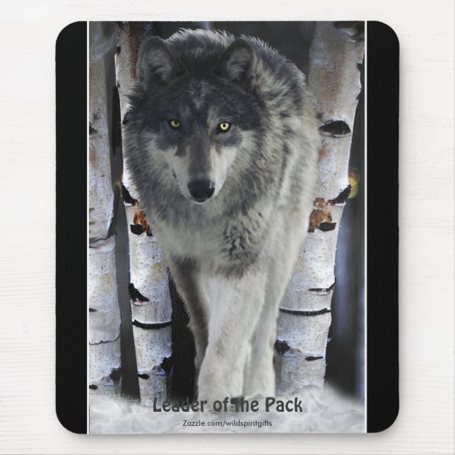 Timber Wolf, Snow and Trees Wildlife Art Mouse Pad (Front)