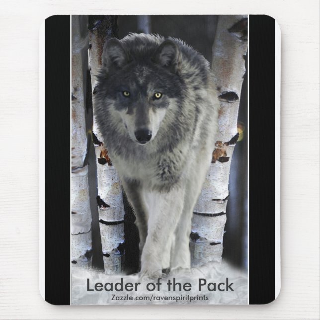Timber Wolf, Snow and Trees Wildlife Art Mouse Pad (Front)