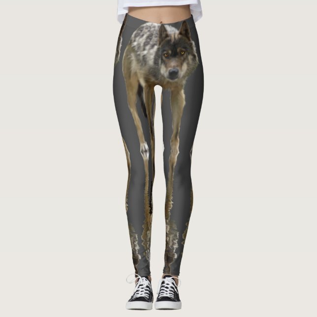 Timber Wolf Wildlife design Leggings (Front)