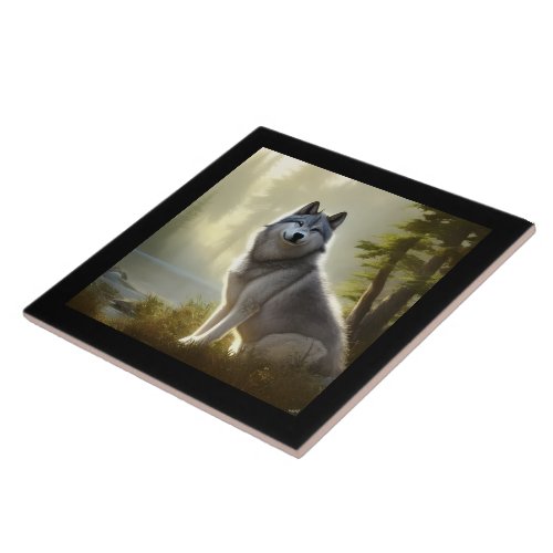 Timber Wolf Wildlife Portrait   Ceramic Tile