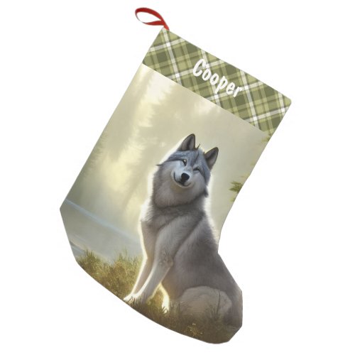 Timber Wolf Wildlife Portrait Personalized  Small Christmas Stocking