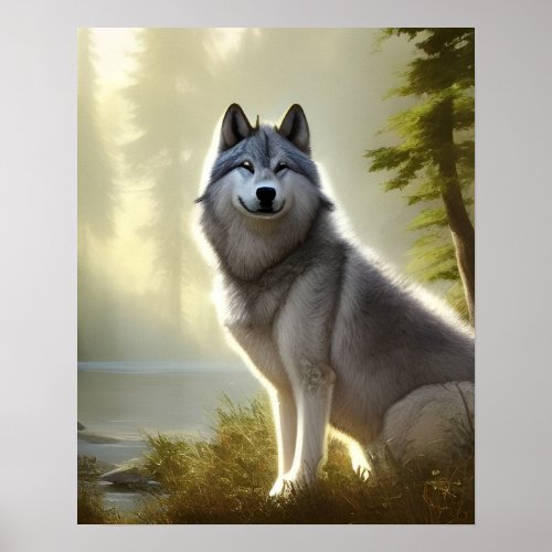 Timber Wolf Wildlife Portrait   Poster