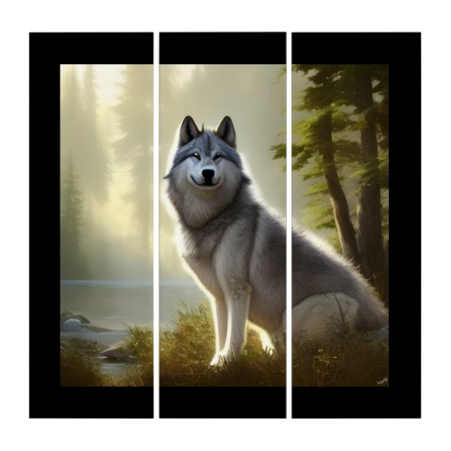 Timber Wolf Wildlife Portrait  Triptych