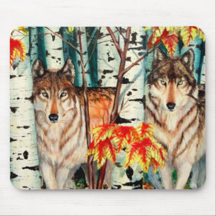 Timber wolves in fall color mouse pad