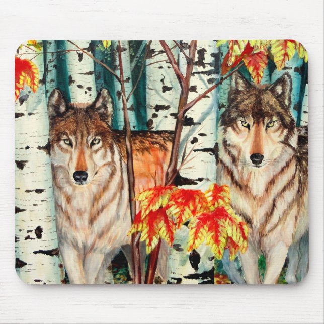Timber wolves in fall color mouse pad (Front)