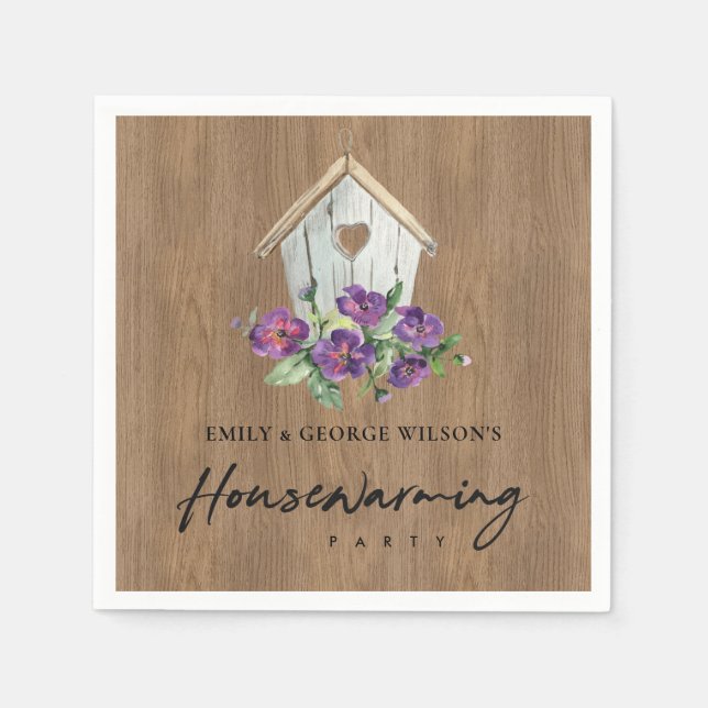 TIMBER WOOD FLORAL BIRD HOUSE HOUSEWARMING PARTY NAPKINS (Front)