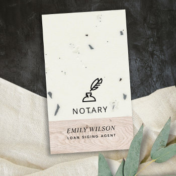Timber Wood Glazed Speckled Feather Nib Notary Business Card by DearBrand at Zazzle