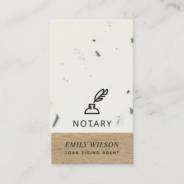 TIMBER WOOD GLAZED SPECKLED FEATHER NIB NOTARY BUSINESS CARD (Front)