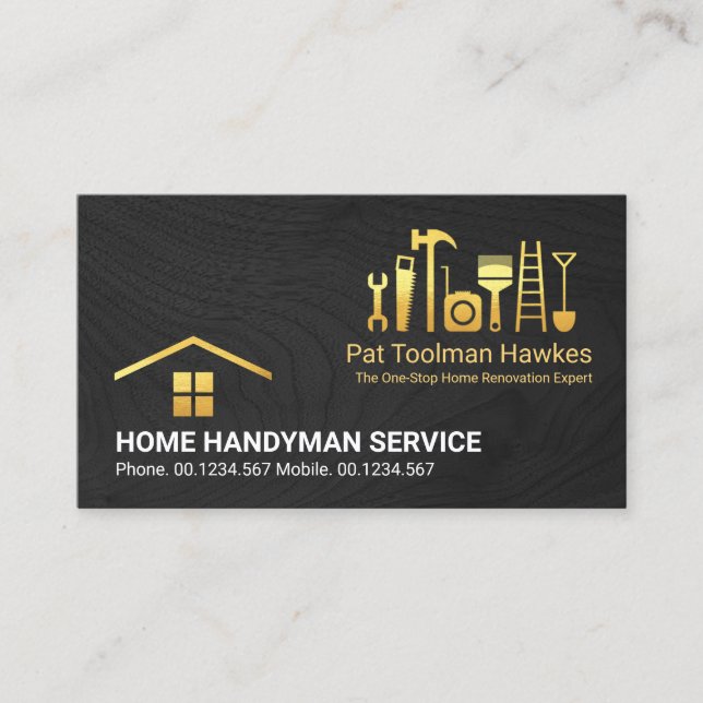 Timber Wood Gold Construction Handyman Tools Business Card (Front)