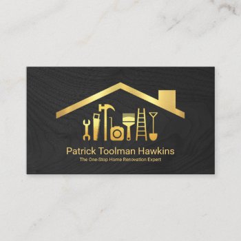 Timber Wood Gold Construction Tools Business Card by keikocreativecards at Zazzle