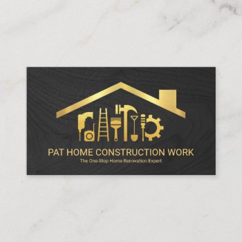 Timber Wood Gold Handyman Tools Business Card by keikocreativecards at Zazzle
