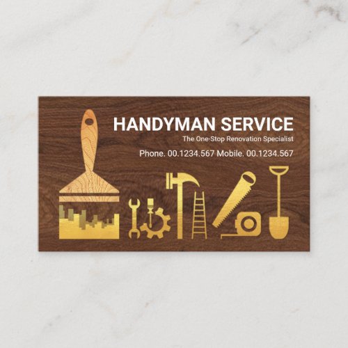 Timber Wood Gold Handyman Tools Remodeling Business Card