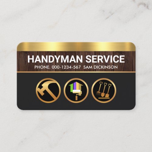 Timber Wood Gold Panel Handyman Business Card