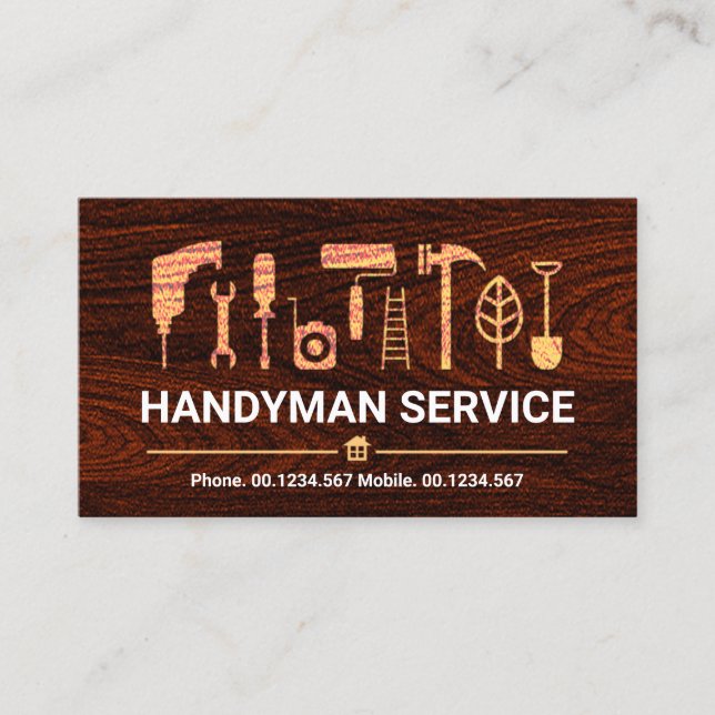 Timber Wood Grain Handyman Tools Business Card (Front)