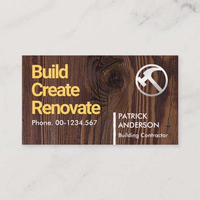 Timber Wood Grain Texture Handyman Carpenter Business Card (Front)