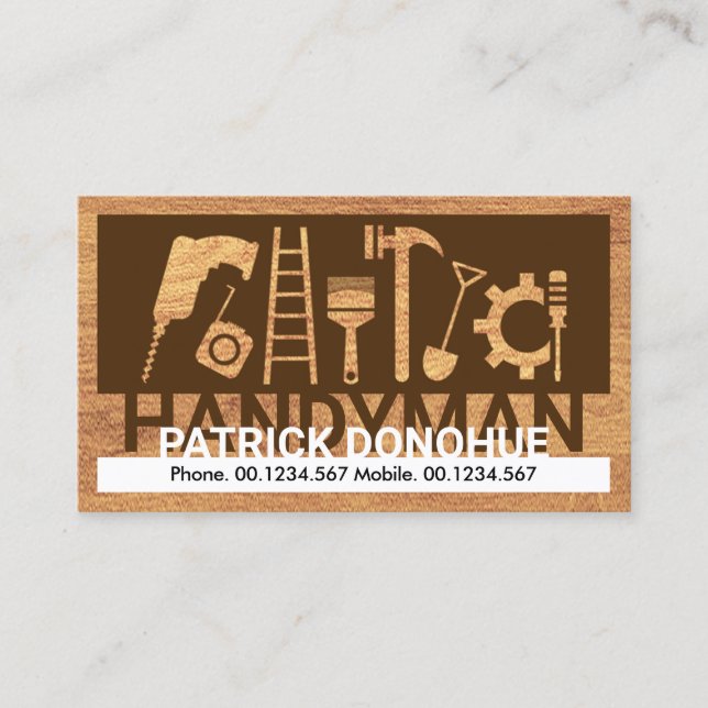 Timber Wood Handyman Tools Frame Business Card (Front)