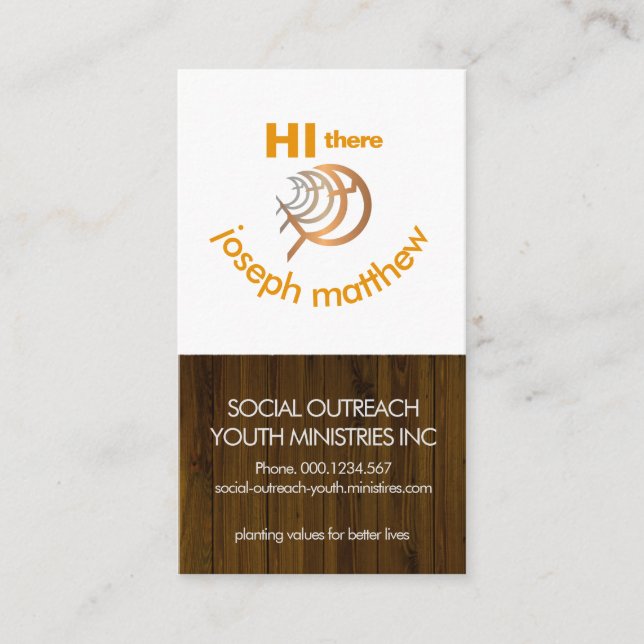 Timber Wood Smiling Christian Face Ministry Pastor Business Card (Front)