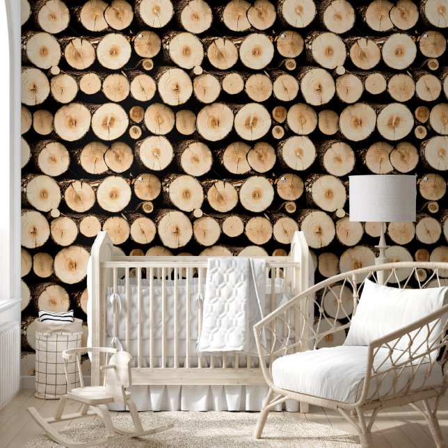 Timber wood stack forest log cabin pattern rustic  wallpaper  (Kids)